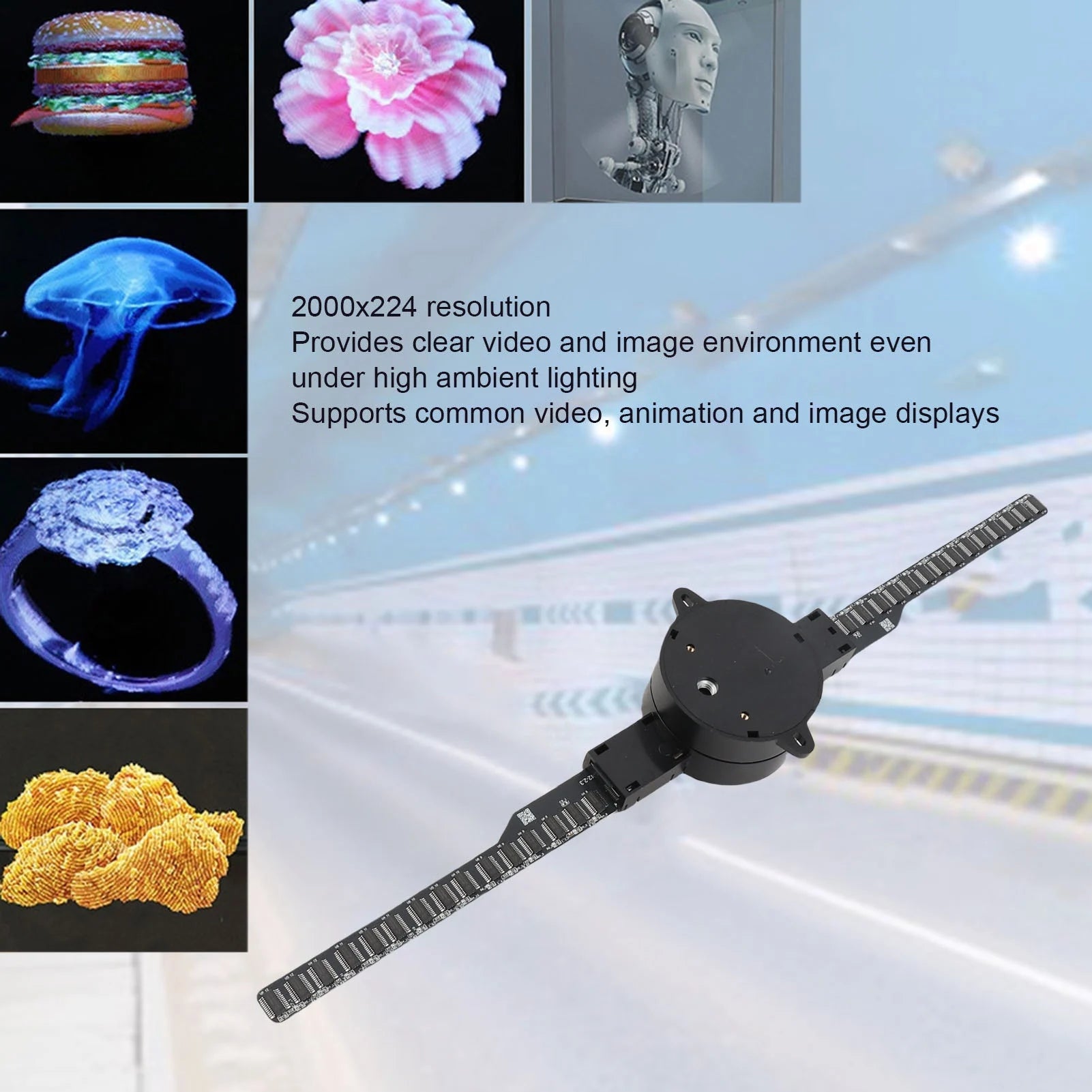 3D Hologram Fan Projector (2000x224) - WiFi & Custom Editing for Advertising